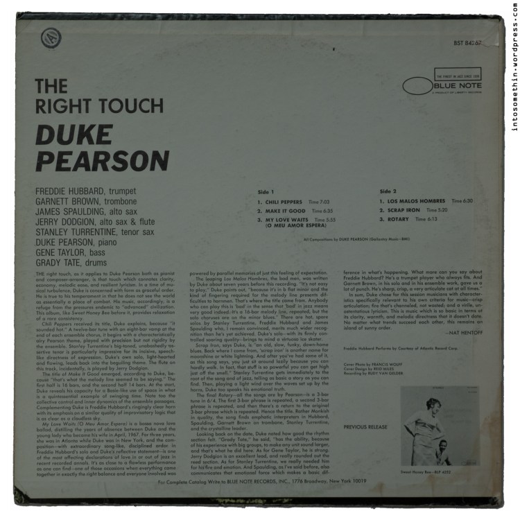 duke pearson - the right touch - rear cover